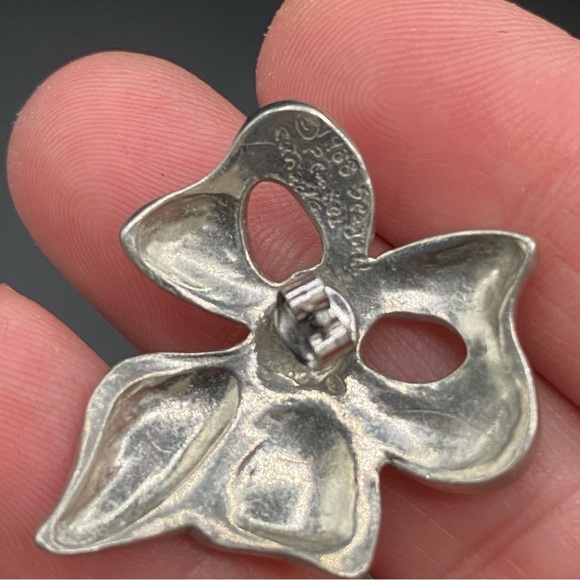 Vintage Pewter Bow Earrings Signed Seagull Canada 1988 - Picture 7 of 11